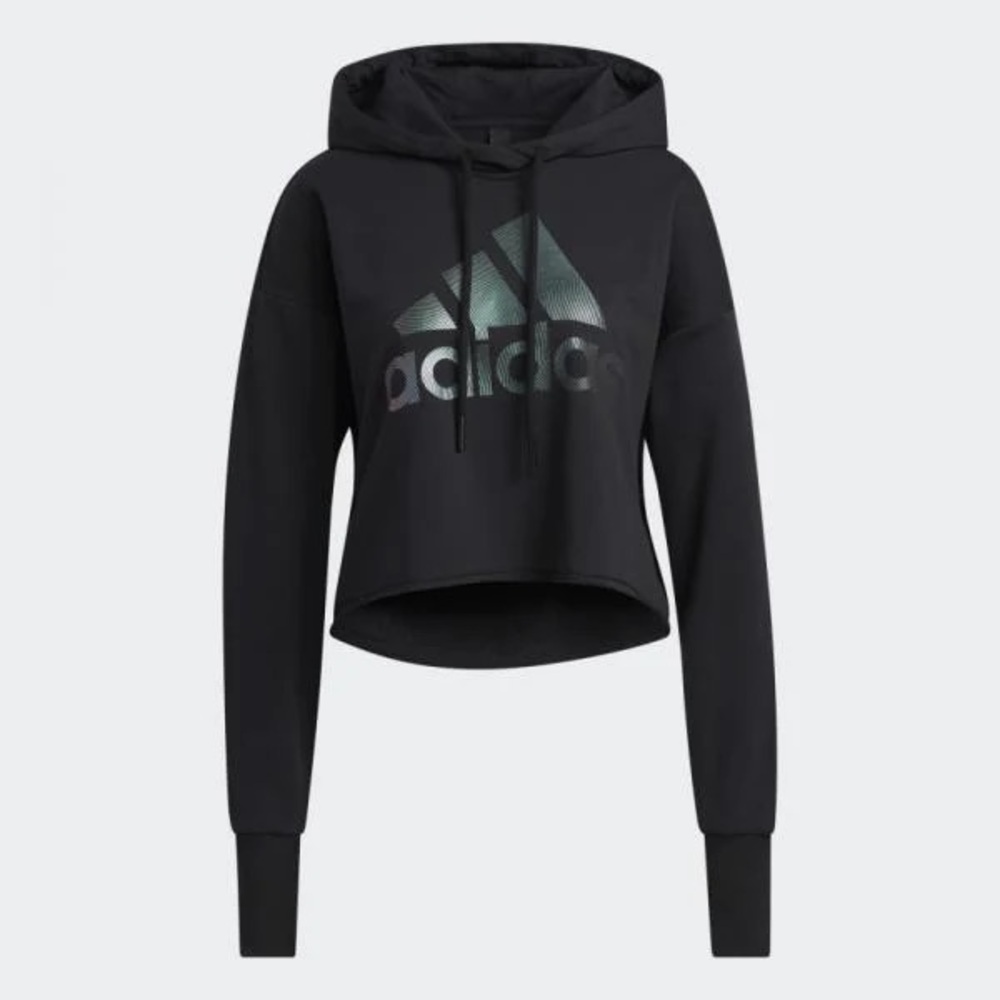 Adidas Originals Holographic Cropped Hoodie - Holiday shine - black - size small